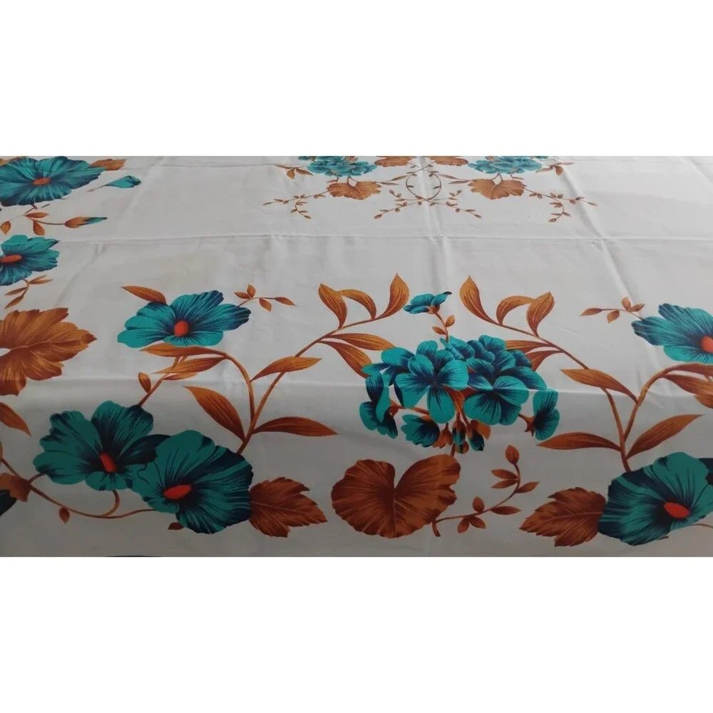 Vtg Mid Century Tropical Cotton Tablecloth 57 X 66 Hollywood Regency Blue White